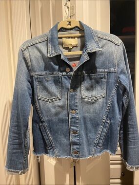 L'AGENCE Distressed Light Blue Denim Jacket